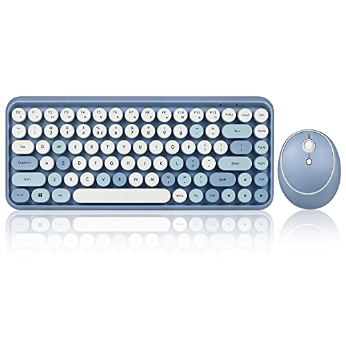 Perixx PERIDUO-713BL Wireless Mini Keyboard and Mouse Combo - Retro Round Key Caps - Pastel Blue - US English Layout… von Perixx