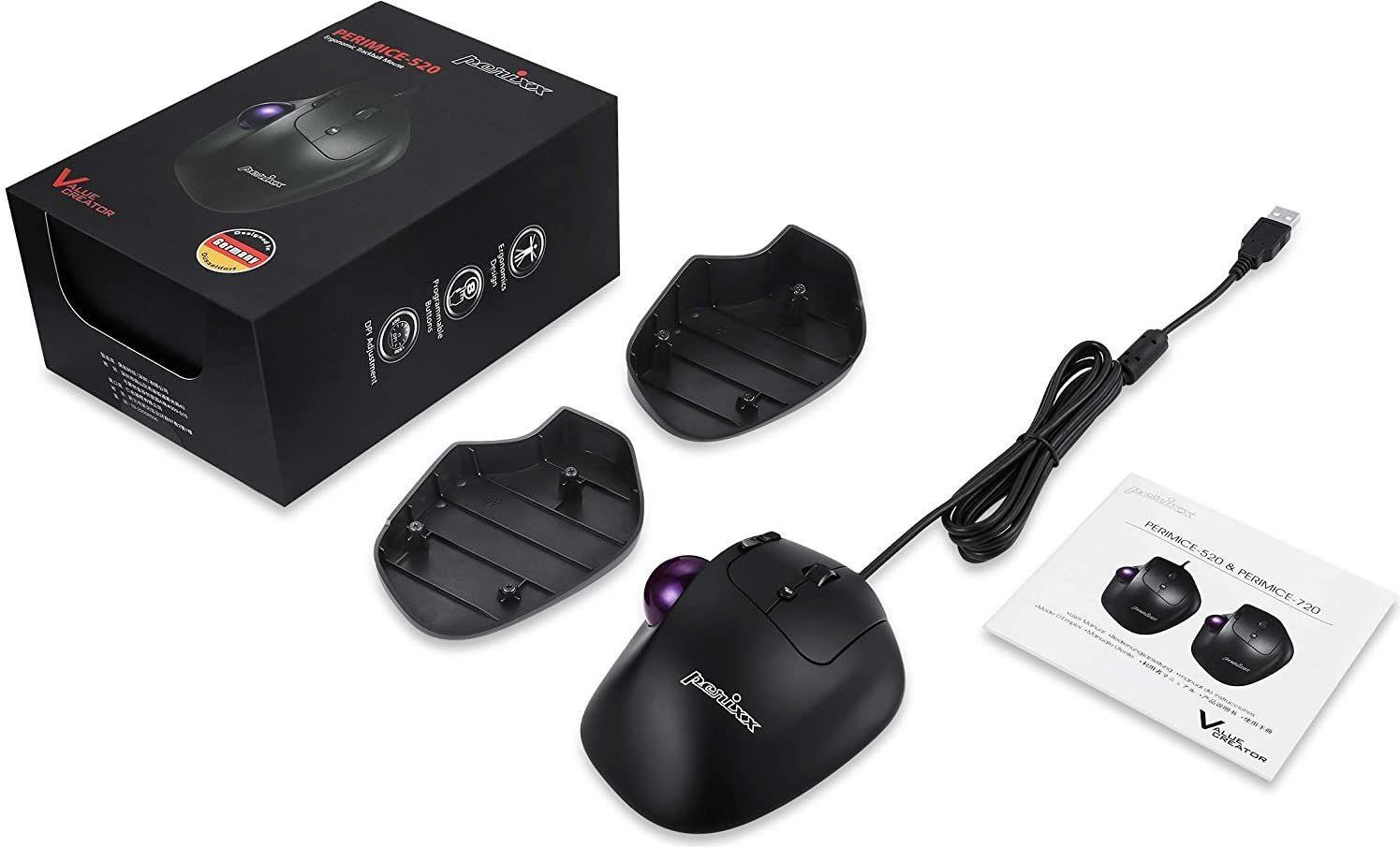 Perixx PERIMICE-520, kabelgebundene ergonomische Trackball Maus, anpassbarer Winkel, 2 DPI Level, schwarz (PERIMICE-520) von Perixx