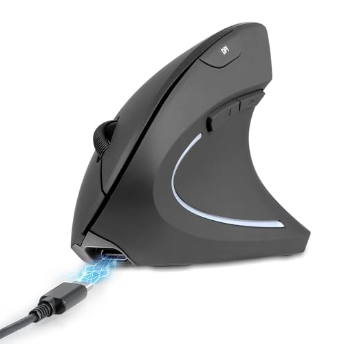 Perixx PERIMICE-713R Wireless Rechargeable Vertical Mouse - Duo Wired and Wireless Charging Feature - 6 Buttons Design - Black - Right-Handed Design von Perixx
