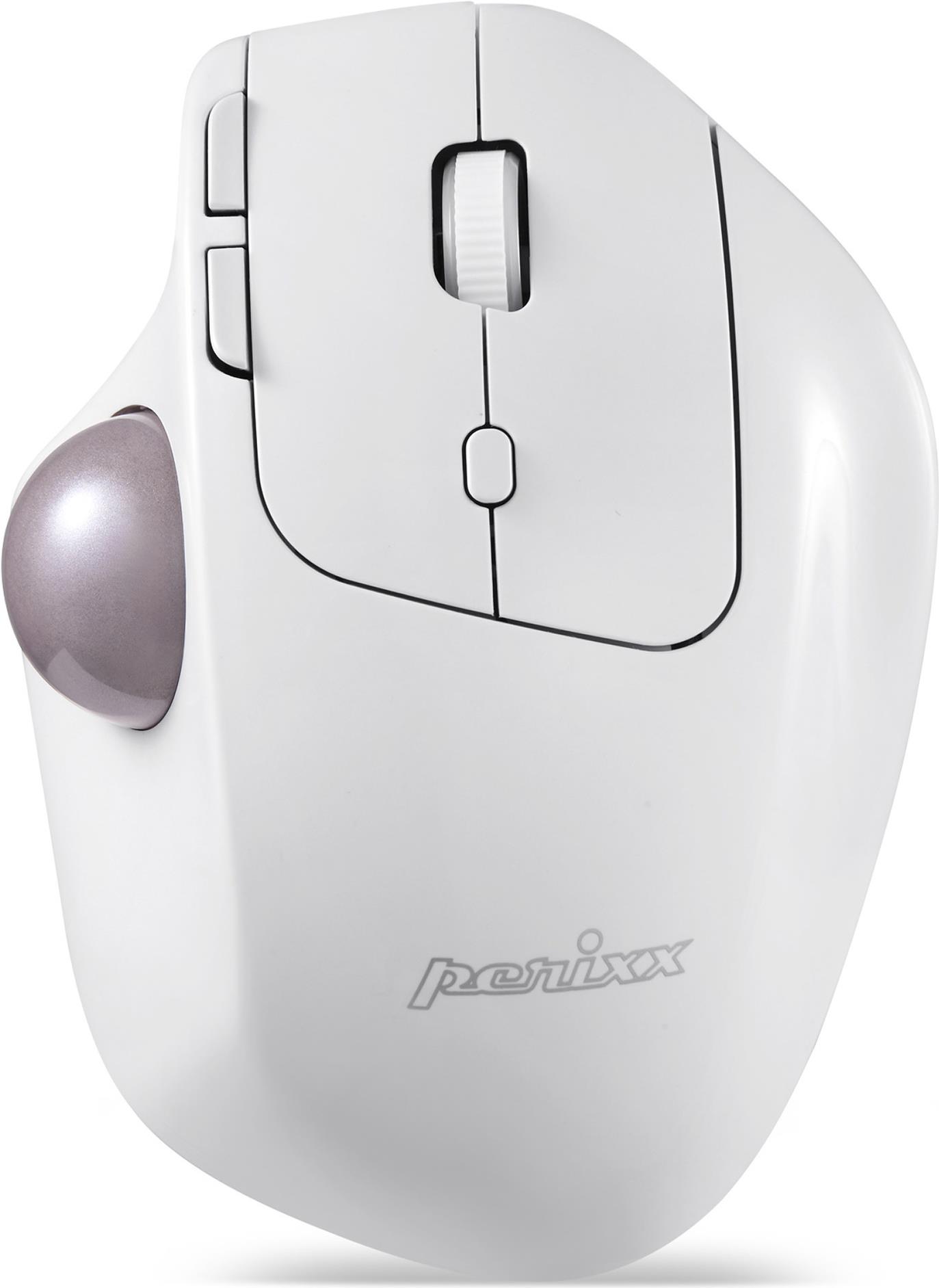 Perixx PERIMICE-720 W kabellose 2.4 GHz und Bluetooth ergonomische Trackball Maus - Maus - Trackball - Einzigartiger abnehmbarer Sockel - um die Maus in verschiedenen Winkeln von 0 zu 10 oder 20 Grad zu heben - um Schmerzen am Handgelenk zu reduzieren  Unterstützt die Hand und lässt sie komfortabel auf der Maus legen  Größe: 13.9 x 10.3 x 5 cm  Schalter für zwei Geräte per Bluetooth oder 2.4 GHz Funkverbindung  4-Wege Scrollrad: Mittelklick-Funktion, Horizontales und vertikales Scrollen durch die Nutzung des kippbaren Scrollrades  Systemvoraussetzung: Windows 7 - 8 - 10  Lieferumfang: PERIMICE-720 - 10-Grad Sockel - 20-Grad Sockel - Anleitung (PERIMICE-720 W) von Perixx