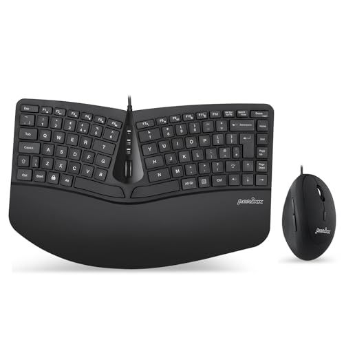 Perixx Periduo-406 Mini-Tastatur mit Kabel, ergonomisch, geteilt, vertikale Maus, mit Verstellbarer Handballenauflage und Membran-Tasten, UK-Layout von Perixx