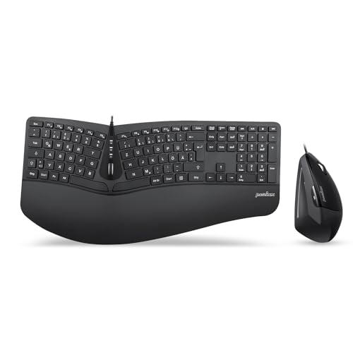Perixx Periduo-505, Ergonomische Tastatur und Vertikale Maus Desktop Set, Geteiltes Tastenfeld, 4-Wege-Scrollrad, Anpassbare Handballenauflage, Flache Tasten, USB-Kabelgebunden, DE QWERTZ Perixx Periduo-505, Ergonomische Tastatur und Vertikale Maus Desktop Set, Geteiltes Tastenfeld, 4-Wege-Scrollrad, Anpassbare Handballenauflage, Flache Tasten, USB-Kabelgebunden, DE QWERTZ von Perixx