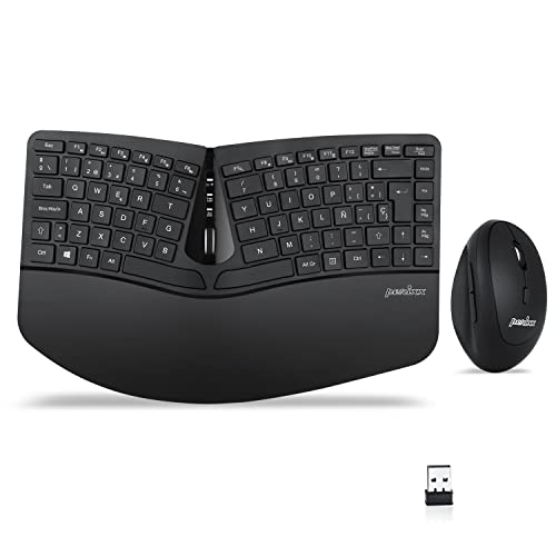 Perixx Periduo-606 Kompakt-Tastatur-Set, ergonomisch, kabellos, vertikal, tragbar, mit Verstellbarer Handgelenkstütze und Membran-Tasten, Low Profile, spanisches Layout von Perixx