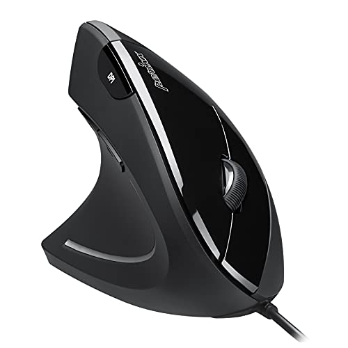 Perixx Perimice-513L Vertikale ergonomische Maus mit 2 DPI, 6 Tasten optische Ergo-Maus mit 2 Level DPI-Schalter 1000 1600, Linkshänder, schwarz von Perixx