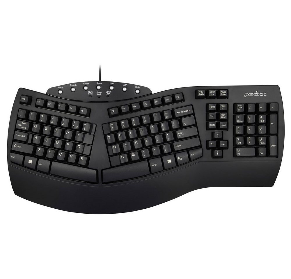Perixx Perixx Periboard-512 USB Tastatur Deutsch, QWERTZ Schwarz Ergonomisch Tastatur von Perixx