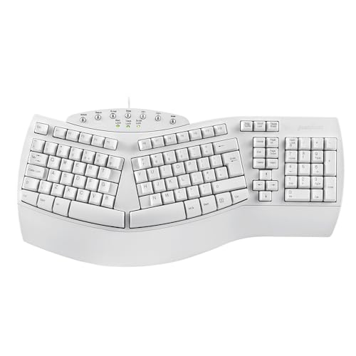 perixx PERIBOARD-512 Kabelgebundene ergonomische natürliche Split-Tastatur mit 7 Multimedia-Tasten, weiß, UK-Layout von Perixx