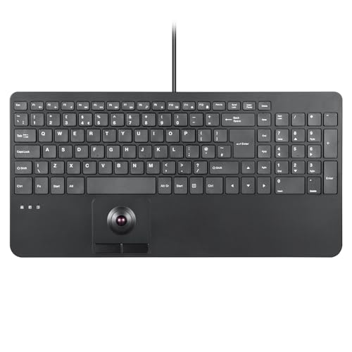 perixx PERIBOARD-538 UK Kabelgebundene kompakte Tastatur mit Trackball, Scherentasten für leises Tippen, inklusive integriertem Nummernblock und 2 USB-Anschlüssen, 39,7 x 19,8 x 3,9 cm, von Perixx