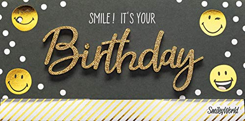 Geburtstagskarte Lettering Surprise Smiley - Smile! It's your birthday - 11 x 22 cm von Perleberg