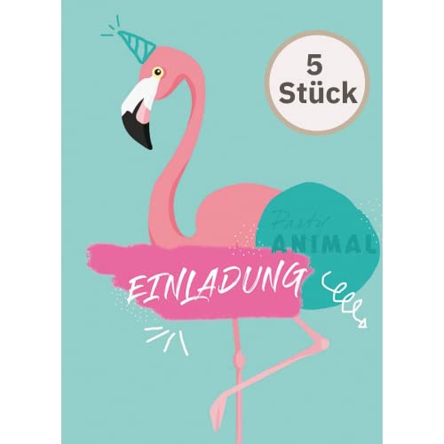 Perleberg 5 Stk Allgemeine Einladungskarten Flamingo - Einladung zur Feier Geburtstag Hochzeit Weihnachten u.v.m I Einladungskarten in 10,5 x 14,5 cm mit Umschlag - für Kinder & Erwachsene von Perleberg