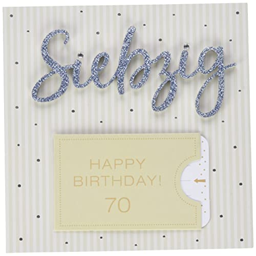Perleberg Geburtstagskarte mit Lettering Surprise siebzig - edle Karte zum 70. Geburtstag mit Umschlag - schöne Geburtstagskarten 15 x 15 cm - Karte Geburtstag für eine gelungene Überraschung von Perleberg