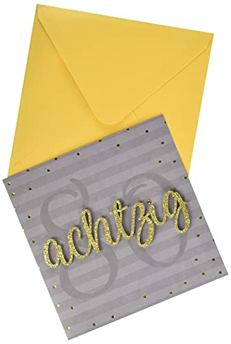 Perleberg Geburtstagskarte zum 80. Geburtstag Lettering - achtzig - 15 x 15 cm, 7782007-2 von Perleberg