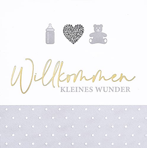 Perleberg Karte zur Geburt 15 x 15 cm - Hochwertiges Geschenk zur Geburt für Jungs und Mädchen - Geburtstagskarte Willkommen kleines Wunder - Geburtskarte mit Umschlag von Perleberg