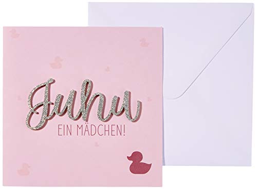 Perleberg Karte zur Geburt in 15 x 15 cm - Hochwertiges Geschenk zur Geburt für Mädchen - Geburtstagskarte mit Juhu-ein-Mädchen-Lettering - Geburtskarte mit Umschlag - Glückwunschkarte von Perleberg