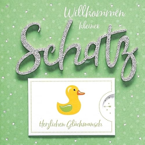 Perleberg Karte zur Geburt in 15 x 15 cm - Hochwertiges Geschenk zur Geburt für Mädchen & Junge - Geburtstagskarte mit Enten-Motiv - Geburtskarte mit Umschlag - Glückwunschkarte von Perleberg