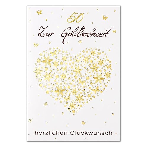 Perleberg Karte zur Goldhochzeit mit Herz-Motiv - Lifestyle-Collection - Goldhochzeit-Karte für Glückwünsche - Geschenk zur goldenen Hochzeit mit Umschlag - 11,6 x 16,6 cm von Perleberg