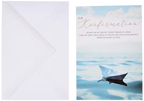 Perleberg Karte zur Konfirmation - Basic Classic Collection - Glückwunschkarte Konfirmation mit Bootsmotiv - Konfirmationskarte mit farblich passendem Umschlag in 11,6 x 16,6 cm von Perleberg