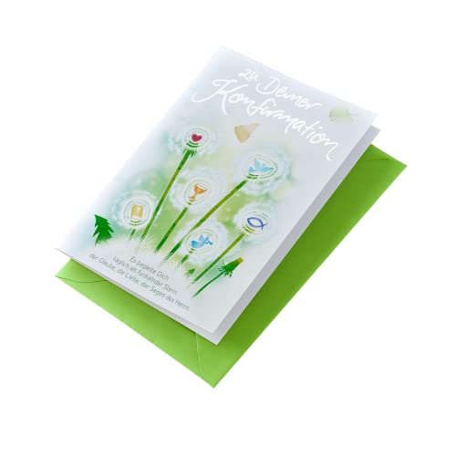 Perleberg Karte zur Konfirmation - Basic Classic Collection - Glückwunschkarte Konfirmation mit Icons & Textmotiv - Konfirmationskarte mit farblich passendem Umschlag in 11,6 x 16,6 cm von Perleberg