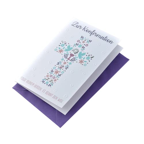 Perleberg Karte zur Konfirmation - Basic Classic Collection - Glückwunschkarte Konfirmation mit Kreuz-Motiv - Konfirmationskarte mit farblich passendem Umschlag in 11,6 x 16,6 cm von Perleberg