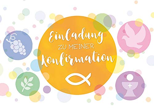 Perleberg Karte zur Konfirmation - Einladungskarte Konfirmation - Einladung Konfirmation mit buntem Motiv - Konfirmations-Einladung mit farblich passendem Umschlag in 10,5 x 14,5 cm von Perleberg