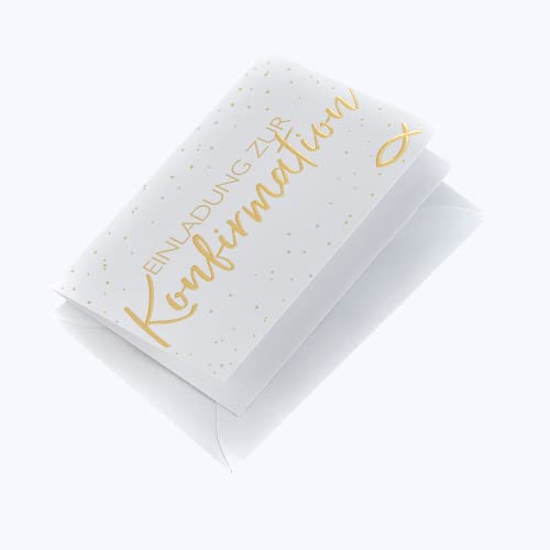 Perleberg Karte zur Konfirmation - Einladungskarte Konfirmation - Einladung Konfirmation mit goldenem Text Motiv - Konfirmations-Einladung mit farblich passendem Umschlag in 10,5 x 14,5 cm von Perleberg