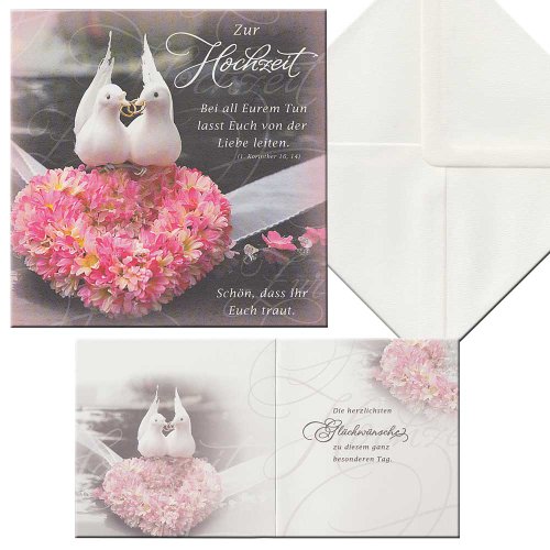 Perleberg - einzigartige Hochzeitskarte mit Taubenmotiv und Glückwünschen - wunderschöne Glückwunschkarte 15 x 15 cm - Karte zur Hochzeit mit Umschlag - hochwertige & besondere Hochzeitskarten von Perleberg