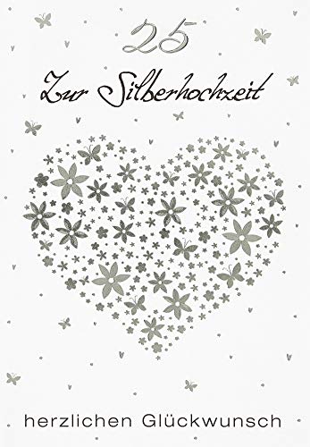 Perleberg - einzigartige Karten zur Silberhochzeit mit Herz Motiv - stilvolle Silberhochzeit Karte mit Umschlag in silber - elegante Karte zur Silberhochzeit mit Glückwunsch 11,6 x 16,6 cm von Perleberg