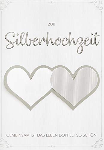 Perleberg - einzigartige Karten zur Silberhochzeit mit Herz Motiv - stilvolle Silberhochzeit Karte mit Umschlag in silber - elegante Karte zur Silberhochzeit mit Glückwunsch 11,6 x 16,6 cm von Perleberg