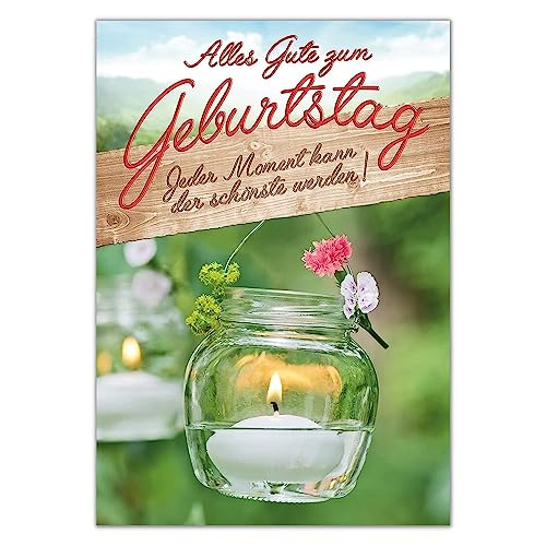 Perleberg hochwertige Geburtstagskarte der Basic Classic Collection Kerzenglas - schöne Karte zum Geburtstag mit Umschlag - Geburtstagskarten in Premium-Qualität 11,6 x 16,6 cm von Perleberg
