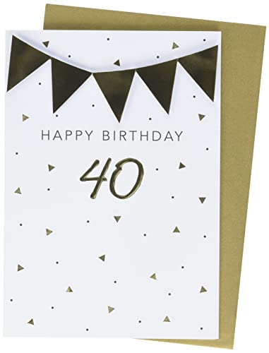 Perleberg hochwertige Geburtstagskarte der Black&Gold Collection mit Wimpelketten Motiv - edle Karte zum 40. Geburtstag inkl Umschlag - Geburtstagskarten in Premium-Qualität 11,6 x 16,6 cm von Perleberg