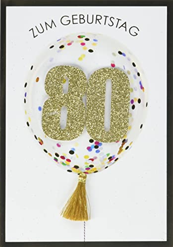 Perleberg hochwertige Geburtstagskarte der Lifestyle Collection mit Glitter-Zahl-Motiv & Ballon - edle Karte zum 80. Geburtstag inkl Umschlag - Geburtstagskarten in Premium-Qualität 11,6 x 16,6 cm von Perleberg