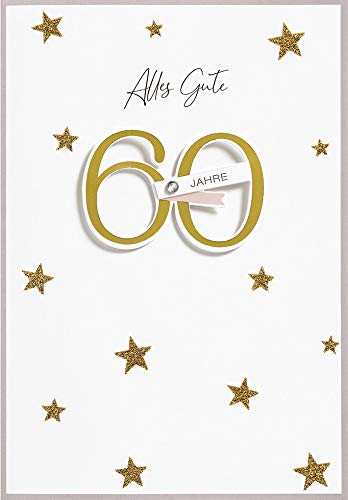 Perleberg hochwertige Geburtstagskarte mit 60 in Gold - edle Karte zum 60. Geburtstag mit Umschlag - schöne Geburtstagskarten 11,6 x 16,6 cm - Karte Geburtstag für eine gelungene Überraschung von Perleberg