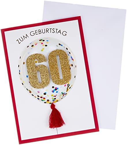 Perleberg hochwertige Geburtstagskarte mit Glitzer 60 in Gold - edle Karte zum 60. Geburtstag mit Umschlag - schöne Geburtstagskarten 11,6 x 16,6 cm - Karte Geburtstag für eine gelungene Überraschung von Perleberg