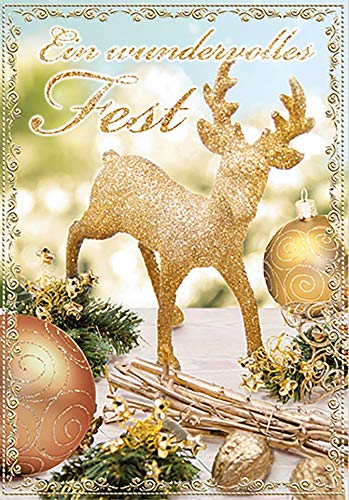 Perleberg tierische Weihnachtskarte mit Umschlag - hochwertige Weihnachtspostkarte mit goldenem Elch-Motiv - Karte Weihnachten für schöne Weihnachtsgrüße - Grußkarte von Perleberg