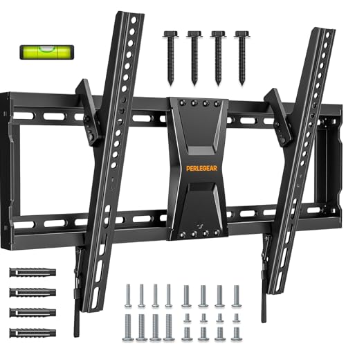 Perlegear TV Wandhalterung für die meisten 37-82 Zoll Fernseher bis zu 60 kg, neigbare Fernseher Halterung für Flache oder gekrümmte Fernseher Max VESA 600x400mm, mit verstellbaren Zugschnüren, PGLT5 von Perlegear