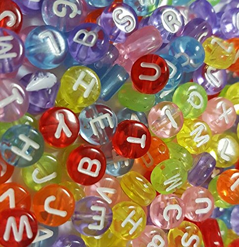 150 BUCHSTABEN PERLEN Kunststoffbuchstabe rund 7mm MIX MEHRFARBIG BUNT für Armbänder Auffädeln, Halsketten, Schlüsselanhänger und Kinderschmuck D107 von Perlin