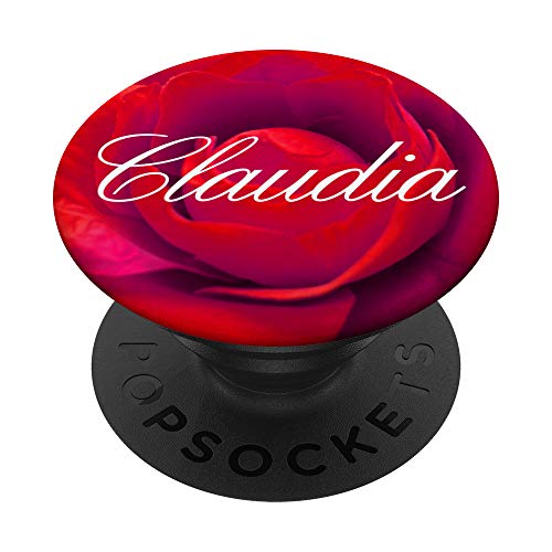 Claudia Vorname, personalisierte Kalligraphie mit roter Rose PopSockets PopGrip: Ausziehbarer Sockel und Griff für Handys/Tablets mit Tauschbarem Top von Personalisierte Blumenkunst