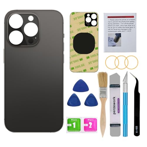 Perzework OEM Ersatz-Rückglas für iPhone 14 Pro Max, 17 cm (6,7 Zoll), mit Reparatur-Toolkit und vorinstalliertem Kleber (Space Black) von Perzework