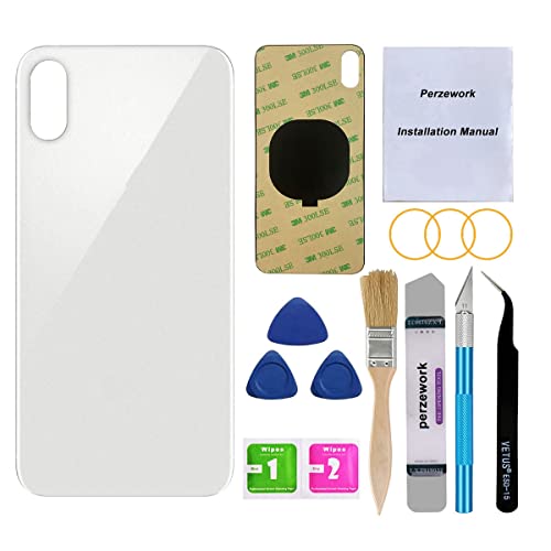 Perzework OEM Ersatz-Rückglas für iPhone Xs Max 16,5 cm (6,5 Zoll), mit Reparatur-Toolkit und vorinstalliertem Kleber (Silber) von Perzework