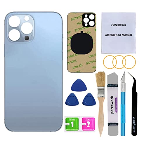 Perzework OEM Rückabdeckung Rückglas Ersatz für iPhone 13 Pro Max 6,7 Zoll Alle Träger mit Montageanleitung und professionellen Reparaturwerkzeug-Sets (Sierra Blue Perzework OEM Rückabdeckung Rückglas Ersatz für iPhone 13 Pro Max 6,7 Zoll Alle Träger mit Montageanleitung und professionellen Reparaturwerkzeug-Sets (Sierra Blue von Perzework