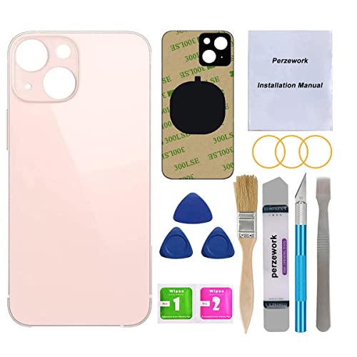 Perzework OEM Ersatz-Rückglas für iPhone 13 Mini, 13,7 cm (5,4 Zoll), mit Reparaturwerkzeugset, Rosa von Perzework