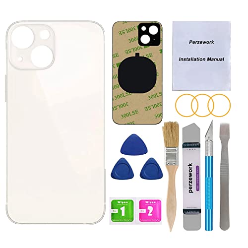 Perzework OEM Ersatz-Rückglas für iPhone 13 Mini, 13,7 cm (5,4 Zoll), Sternenlicht / Weiß, mit Reparaturwerkzeugset von Perzework