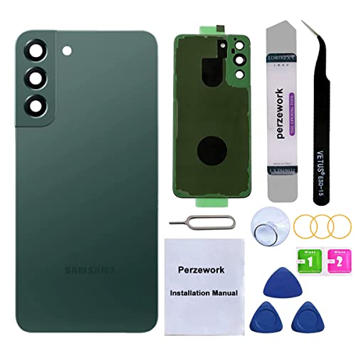 Perzework Rückglas für Samsung Galaxy S22+ Plus 16,8 cm (6,6 Zoll), mit Reparaturwerkzeugset und Kleber (grün) von Perzework
