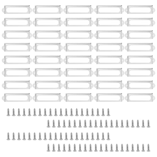 Pesfehhy 40 Set Büro Bibliothek Datei Schublade Kabinett Kartenetikett Etikettenhalter Metallrahmen (Ton Silber) von Pesfehhy
