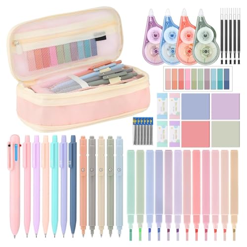 Pesfehhy 49-teiliges Set für Schulbedarf, ästhetisch, mit Federmäppchen, Rosa, Schreibwaren-Set für Schüler Pesfehhy 49-teiliges Set für Schulbedarf, ästhetisch, mit Federmäppchen, Rosa, Schreibwaren-Set für Schüler von Pesfehhy