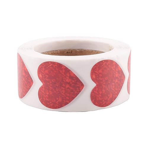 Pesfehhy Herzaufkleber mit Pailletten, zum Valentinstag, Rolle mit roten Herzen, für die Hochzeit des Geburtstags (500 Stück Serien/Rolle) von Pesfehhy