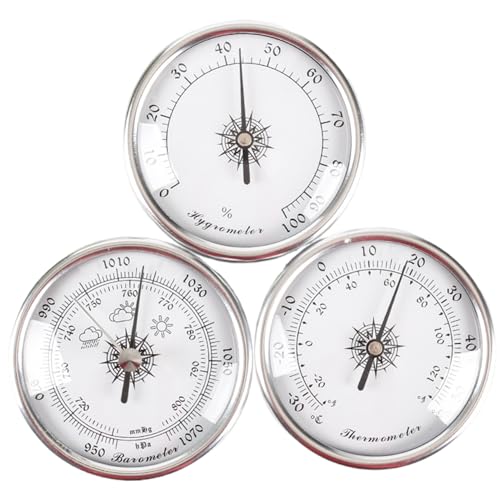 Wetterstationen, Barometer, Barometer für das Haus, 7,2 * 7,2 cm Wand-Barometer-Thermometer Hygrometer, 3 Stcs Wireless Wetterstation für den Haushaltsgebrauch, Silber von Pesoncarl