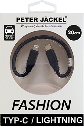 PETER JÄCKEL Fashion 20cm Data Cable Black für Typ-C/Apple Lightning mit Sync- und Ladefunktion von Peter Jäckel