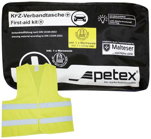 Petex 43939704 Plus schwarz DIN 13164:2022 inkl. Warnweste gelb EN 20471 Verbandtasche Inkl. Warnwes von Petex