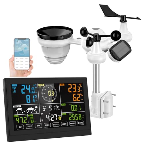 PetierWeit 7-in-1 Wlan Wetterstation mit App, Professional Wetterstation mit Windmesser und Regenmesser, mit 7.5 Zoll Digital Farbdisplay, Solarsensor für Zuhause, Büro Hausgarten PetierWeit 7-in-1 Wlan Wetterstation mit App, Professional Wetterstation mit Windmesser und Regenmesser, mit 7.5 Zoll Digital Farbdisplay, Solarsensor für Zuhause, Büro Hausgarten von PetierWeit