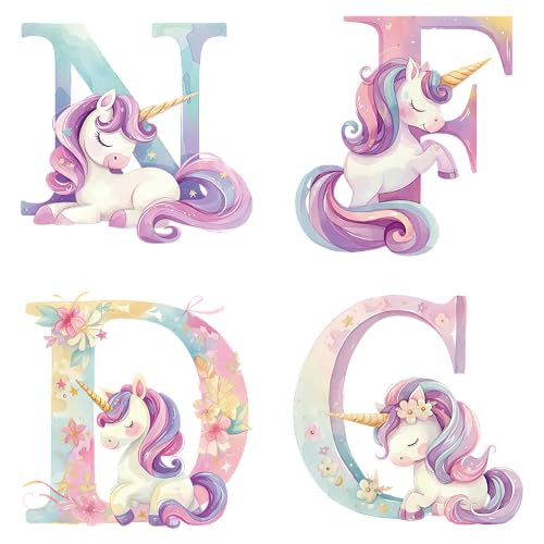 Petite Print® Namensaufkleber für Kinder, Schule, Kindergarten, Kleidung & Gegenstände, Namensetiketten personalisiert mit Namen und waschmaschinenfest (Einhorn Alphabet, 75) von Petite Print